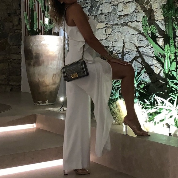 Jonathan Simkhai Diamond Mesh One Shoulder Jumpsuit in White Size 10 - Picture 15 of 16